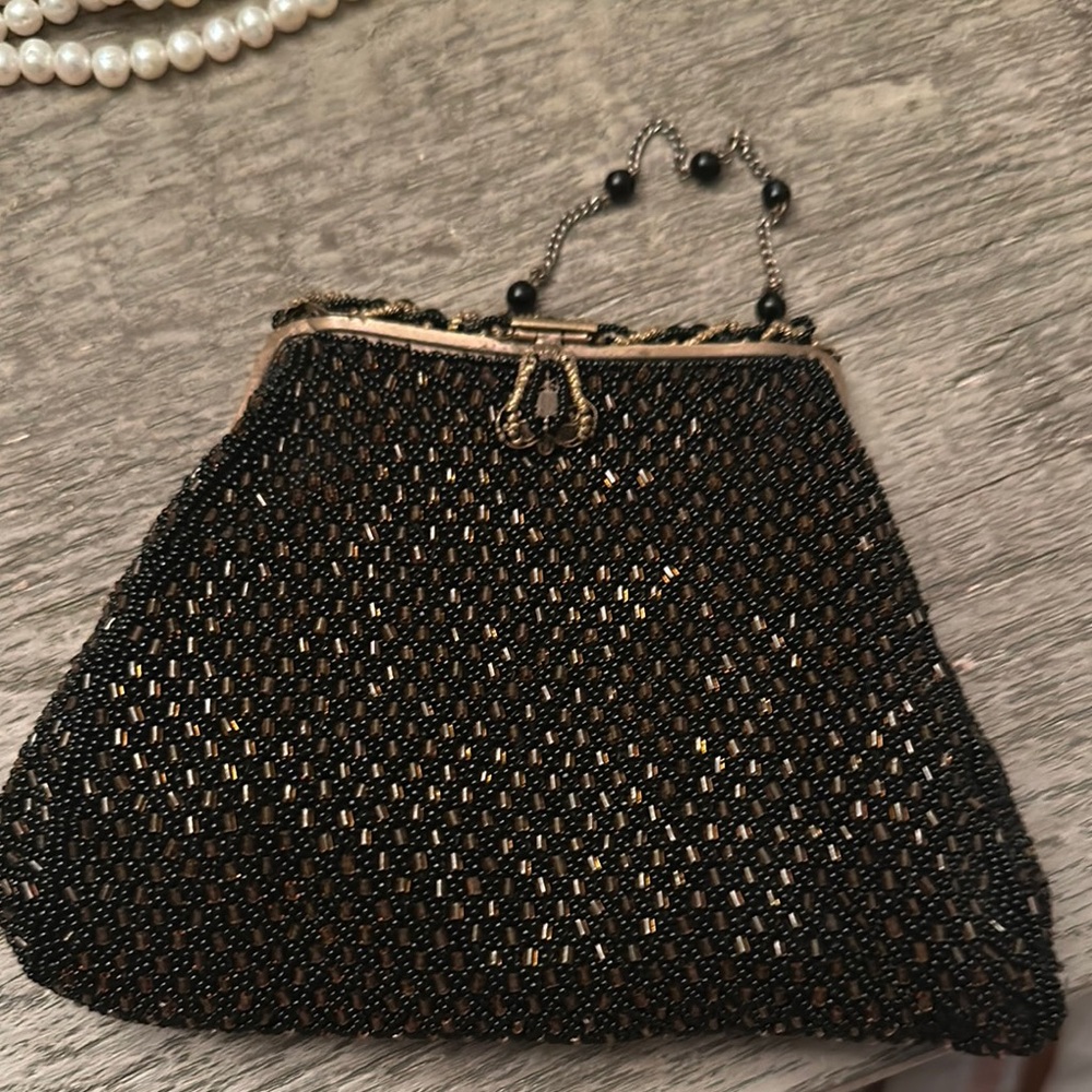 Vintage!  Elegant Black Beaded Evening Bag